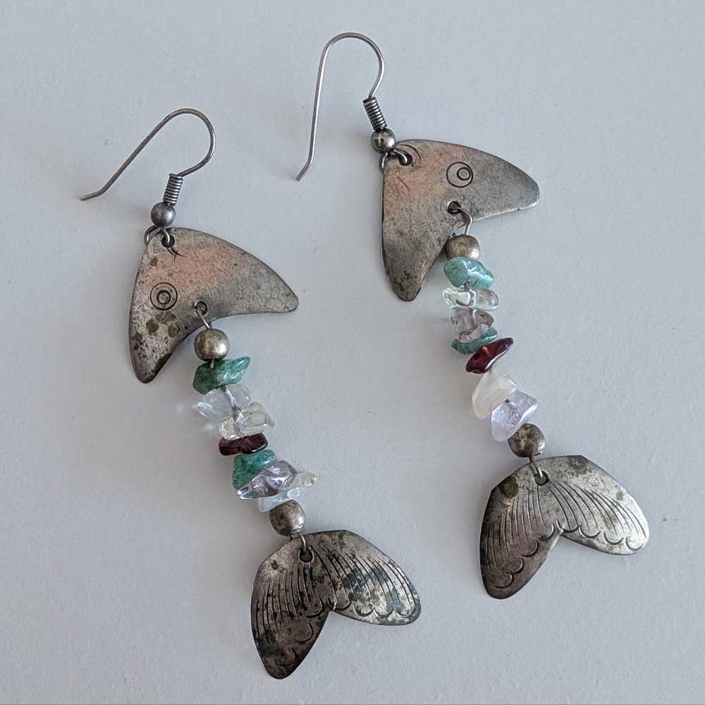 Beaded Sardine Fish Pendant Earrings